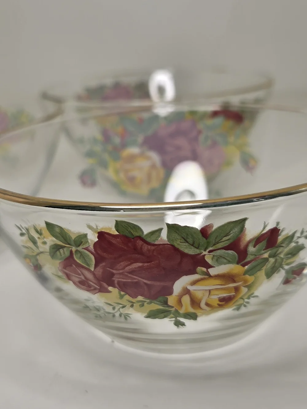 Arcoroc France Gold Rimmed Old Country Roses Clear Serving Bowls Set Of 3 Marked